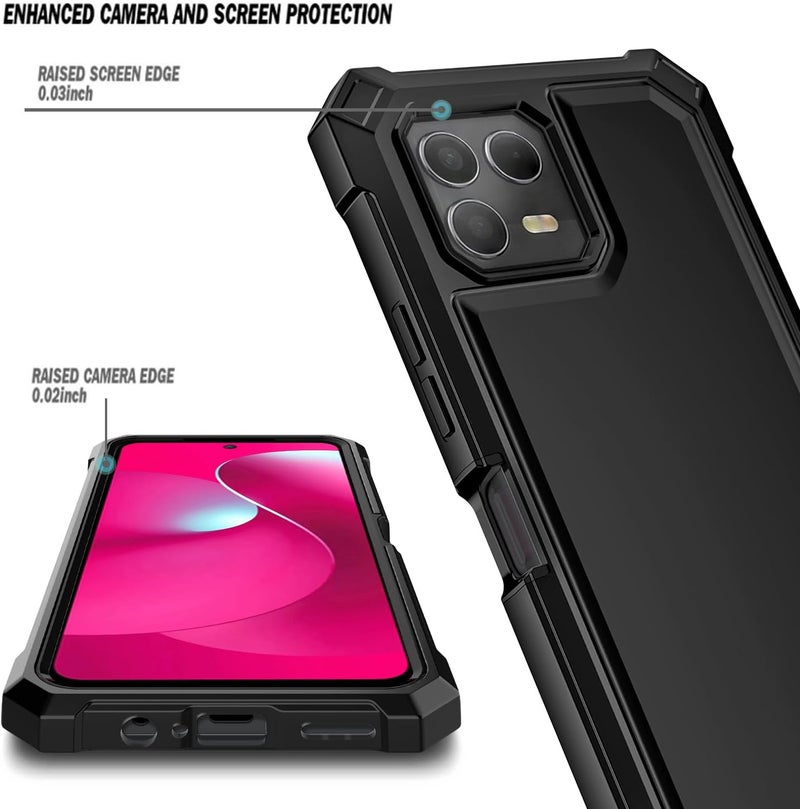 NZND Designed for T-Mobile REVVL 8-Pro Phone Case, Black | with Screen Protector, Full-Body Shockproof Protective Rugged Impact Resist Bumper Cover - Image 2